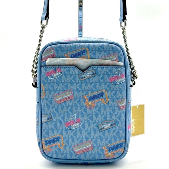 Michael Kors Jet Set Medium Printed Signature Logo Crossbody Bag Light Sky Blue - Picture 5 of 11